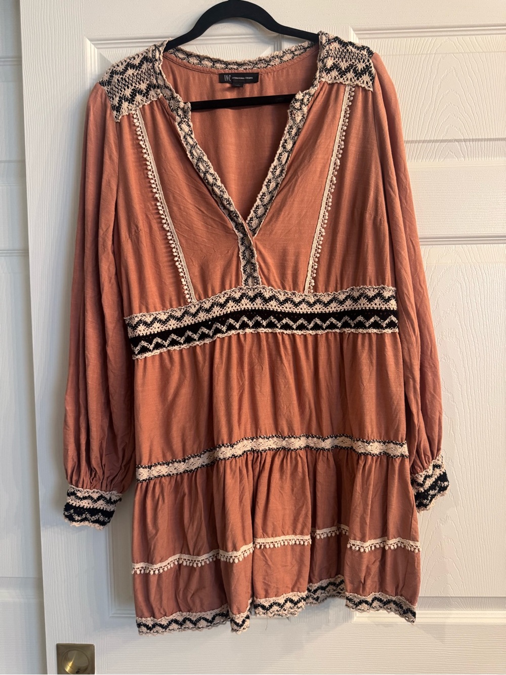 Boho Embroidered Rust Tunic Dress
